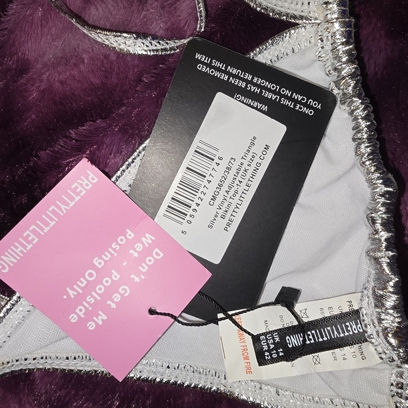 Pretty Little Thing Silver Vinyl Adjustable Tie Side Bikini NWT 0/10 - Picture 6 of 6